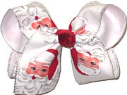 Large Large Santa Face on White over White Double Layer Overlay Bow